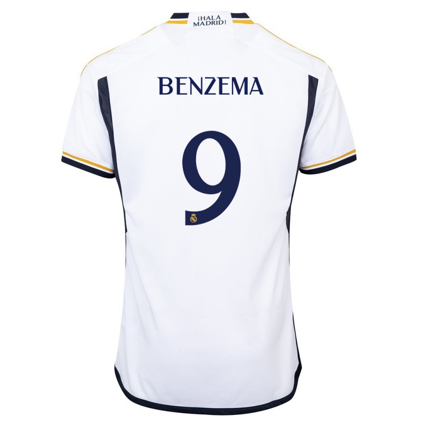 Niño Camiseta Karim Benzema #9 Blanco 1ª Equipación 2023/24 La Camisa Perú