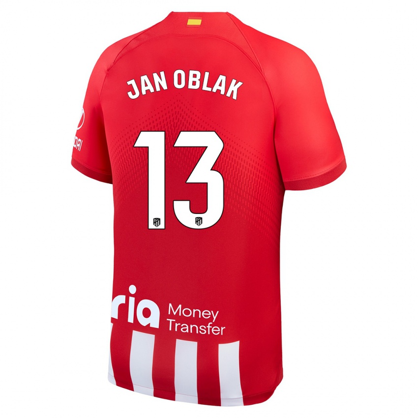 Niño Camiseta Jan Oblak #13 Rojo Blanco 1ª Equipación 2023/24 La Camisa Perú