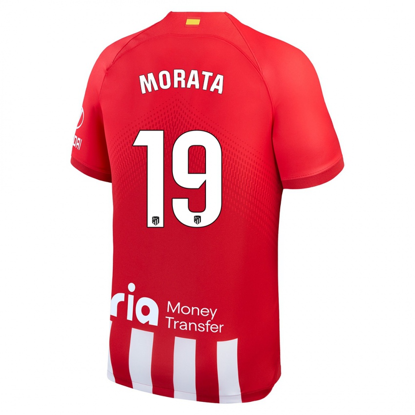 Niño Camiseta Alvaro Morata #19 Rojo Blanco 1ª Equipación 2023/24 La Camisa Perú