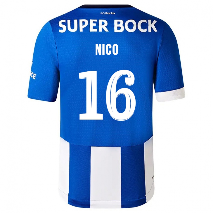 Niño Camiseta Nico Gonzalez #16 Azul Blanco 1ª Equipación 2023/24 La Camisa Perú