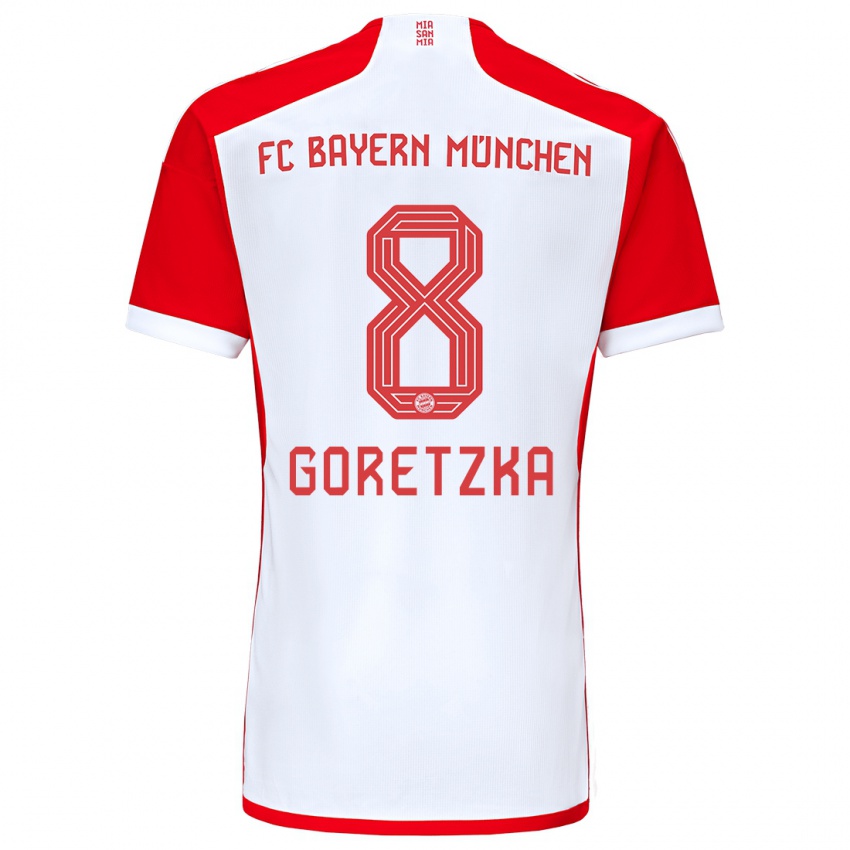 Niño Camiseta Leon Goretzka #8 Rojo Blanco 1ª Equipación 2023/24 La Camisa Perú