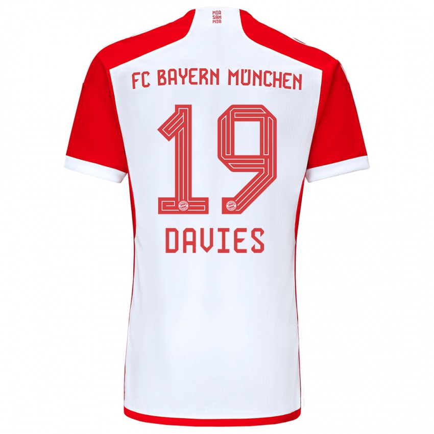 Niño Camiseta Alphonso Davies #19 Rojo Blanco 1ª Equipación 2023/24 La Camisa Perú