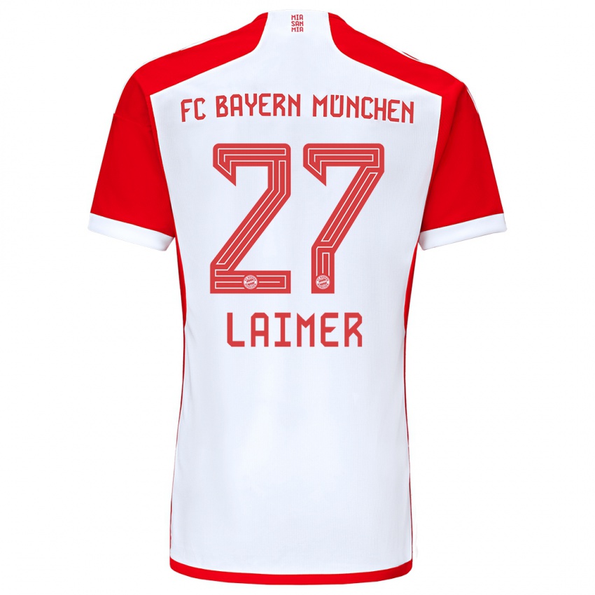 Niño Camiseta Konrad Laimer #27 Rojo Blanco 1ª Equipación 2023/24 La Camisa Perú