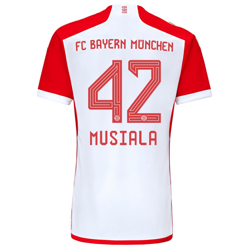 Niño Camiseta Jamal Musiala #42 Rojo Blanco 1ª Equipación 2023/24 La Camisa Perú