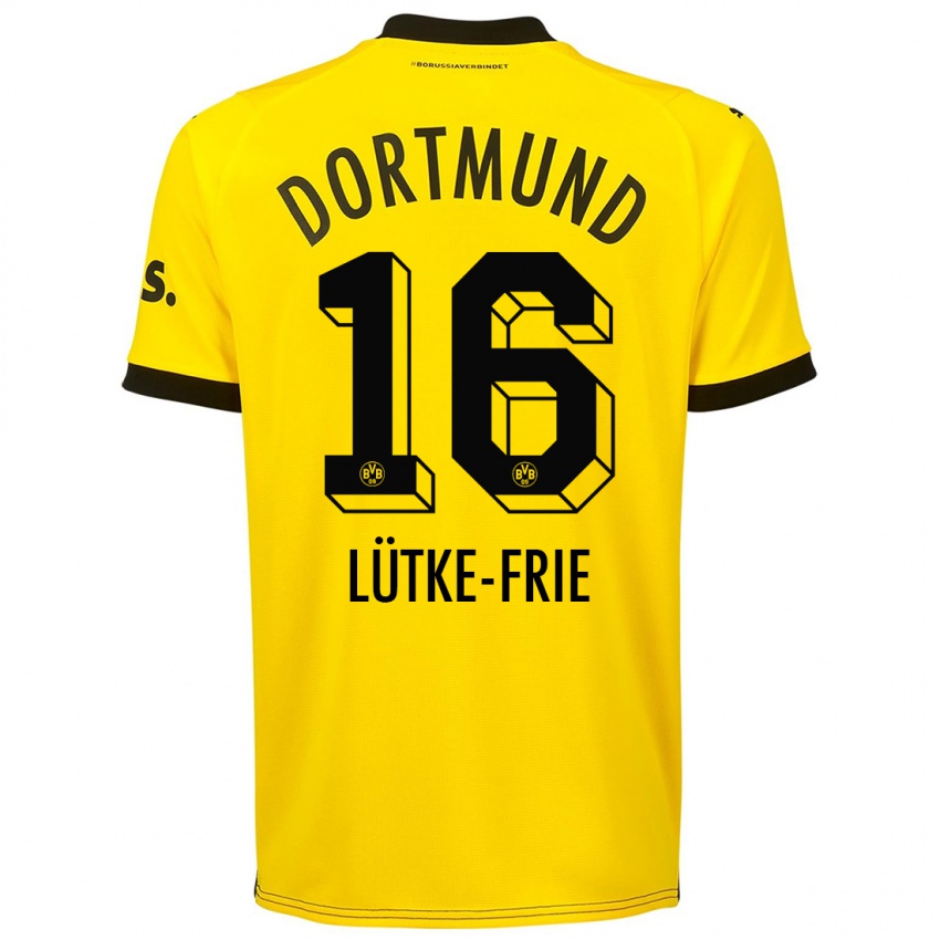 Niño Camiseta Dennis Lütke-Frie #16 Amarillo 1ª Equipación 2023/24 La Camisa Perú