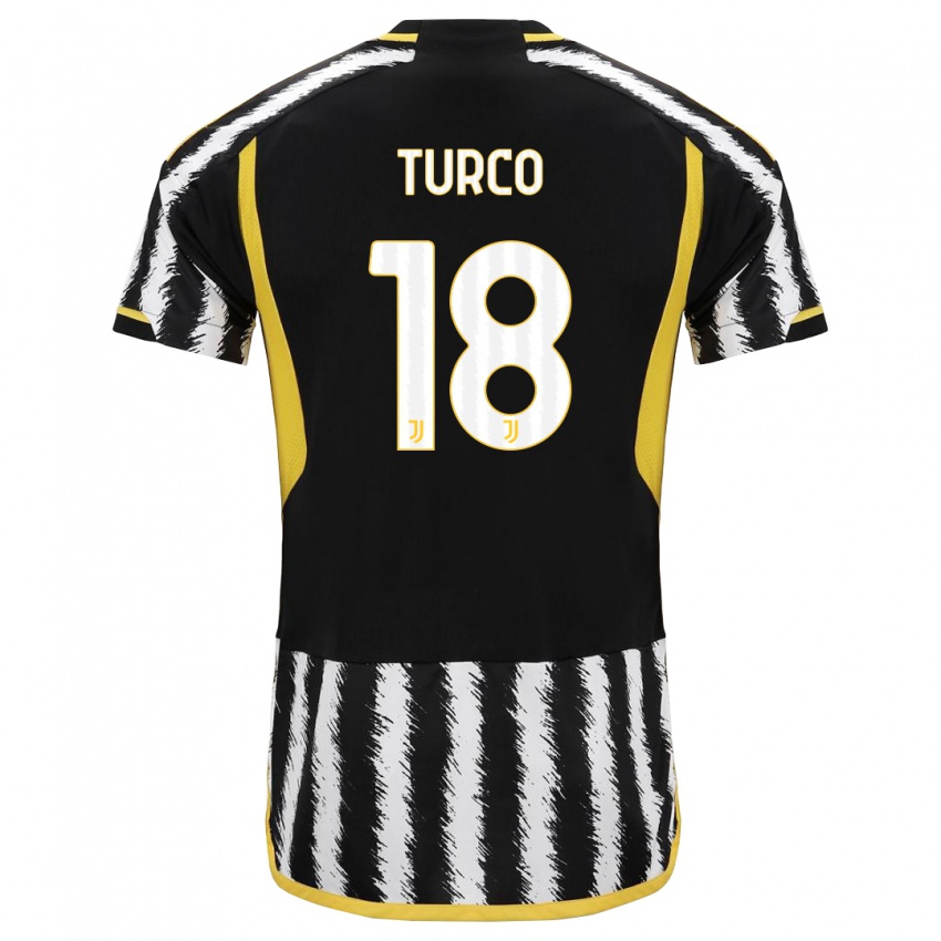 Niño Camiseta Nicolo Turco #18 Blanco Negro 1ª Equipación 2023/24 La Camisa Perú