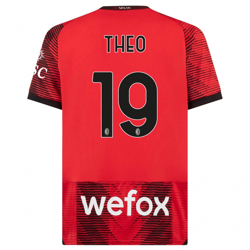 Niño Camiseta Theo Hernandez #19 Negro Rojo 1ª Equipación 2023/24 La Camisa Perú