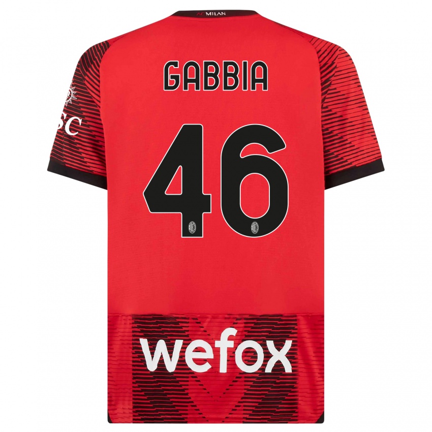 Niño Camiseta Matteo Gabbia #46 Negro Rojo 1ª Equipación 2023/24 La Camisa Perú