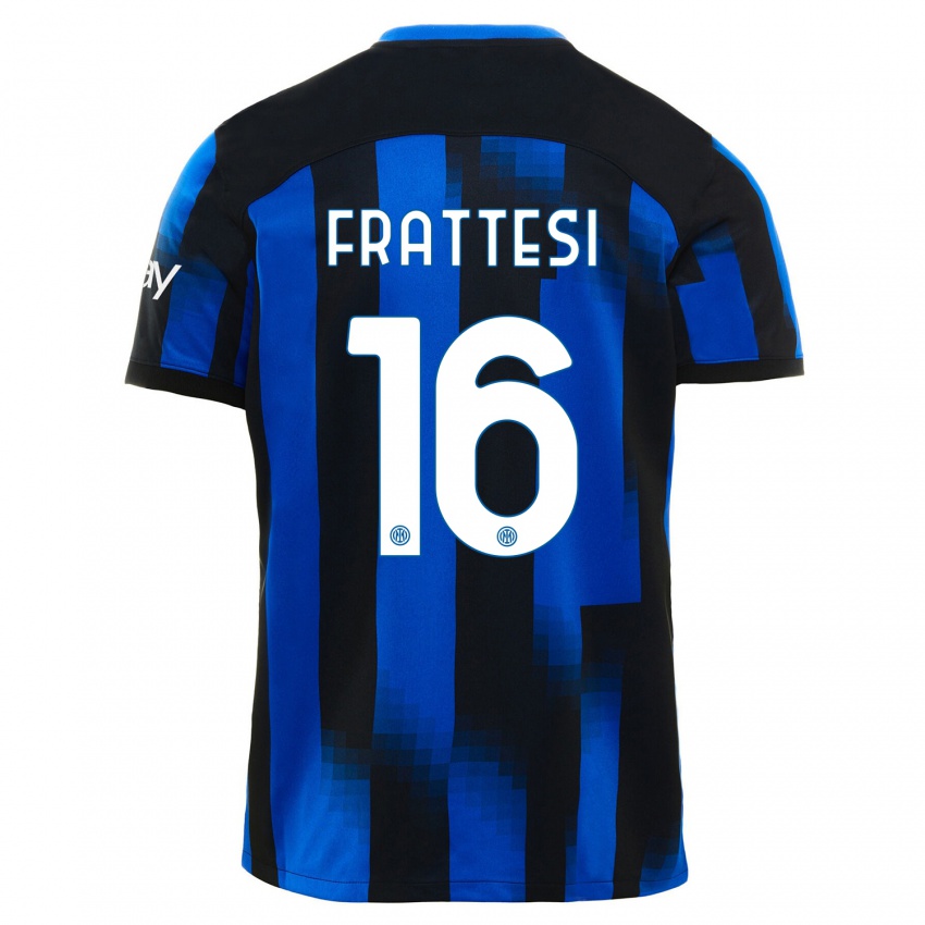 Niño Camiseta Davide Frattesi #16 Azul Negro 1ª Equipación 2023/24 La Camisa Perú