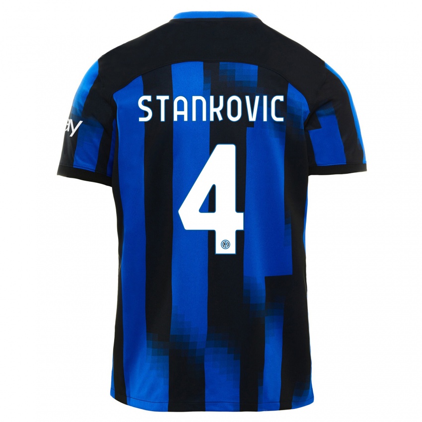 Niño Camiseta Aleksandar Stankovic #4 Azul Negro 1ª Equipación 2023/24 La Camisa Perú