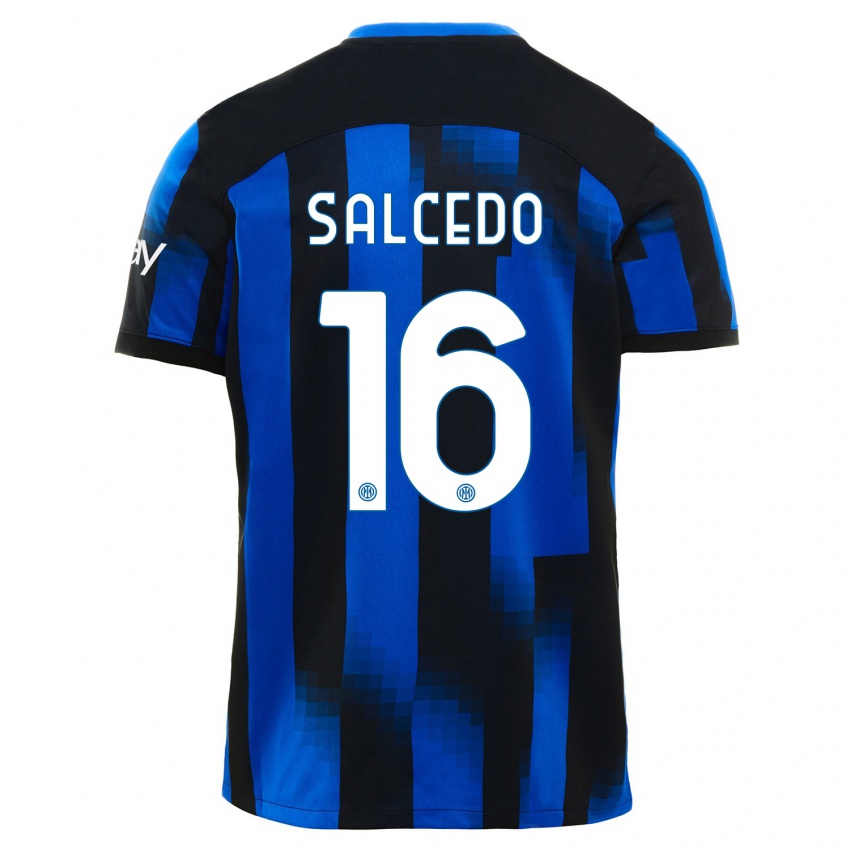 Niño Camiseta Eddie Salcedo #16 Azul Negro 1ª Equipación 2023/24 La Camisa Perú