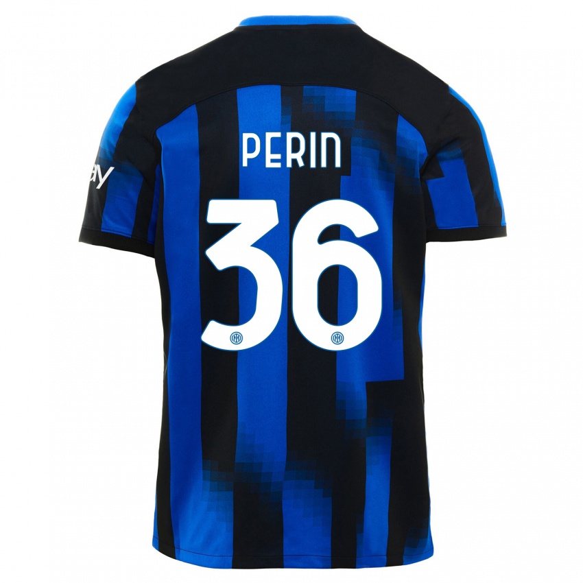 Niño Camiseta Nicolo Perin #36 Azul Negro 1ª Equipación 2023/24 La Camisa Perú