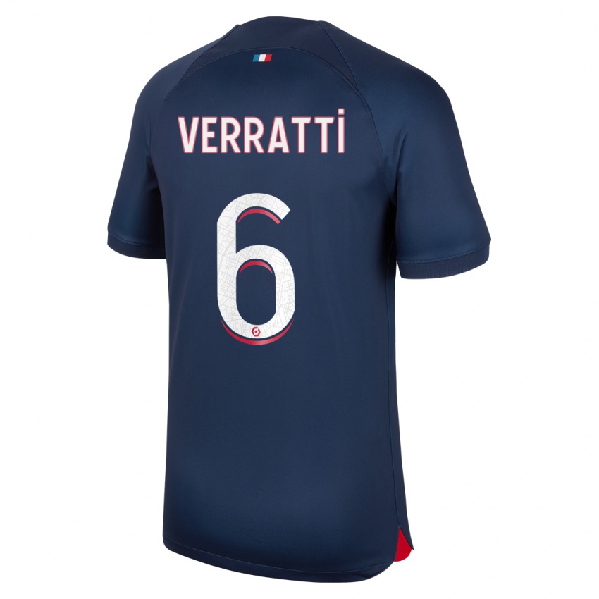 Niño Camiseta Marco Verratti #6 Azul Rojo 1ª Equipación 2023/24 La Camisa Perú