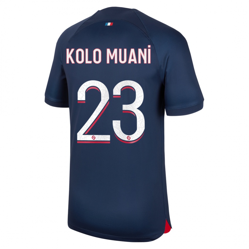 Niño Camiseta Randal Kolo Muani #23 Azul Rojo 1ª Equipación 2023/24 La Camisa Perú