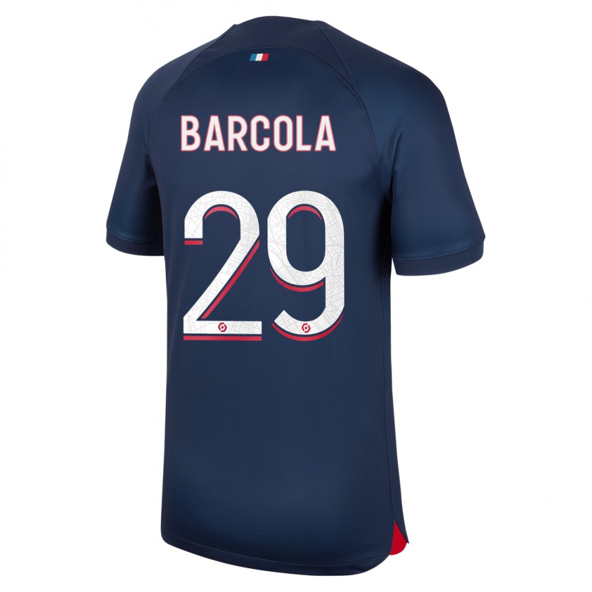 Niño Camiseta Bradley Barcola #29 Azul Rojo 1ª Equipación 2023/24 La Camisa Perú