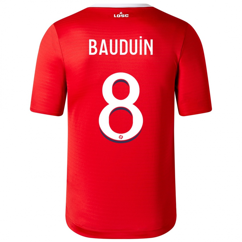 Niño Camiseta Justine Bauduin #8 Rojo 1ª Equipación 2023/24 La Camisa Perú