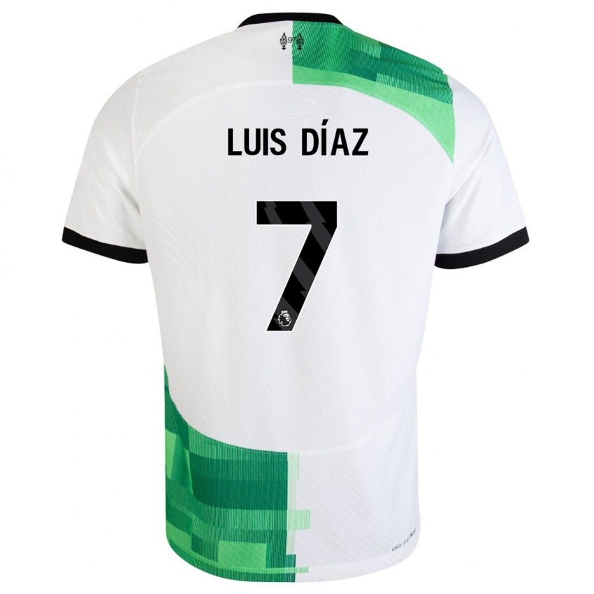 Niño Camiseta Luis Diaz #7 Blanco Verde 2ª Equipación 2023/24 La Camisa Perú