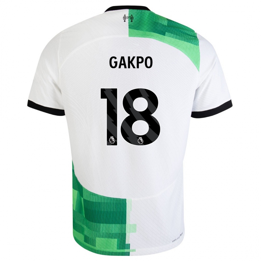 Niño Camiseta Cody Gakpo #18 Blanco Verde 2ª Equipación 2023/24 La Camisa Perú