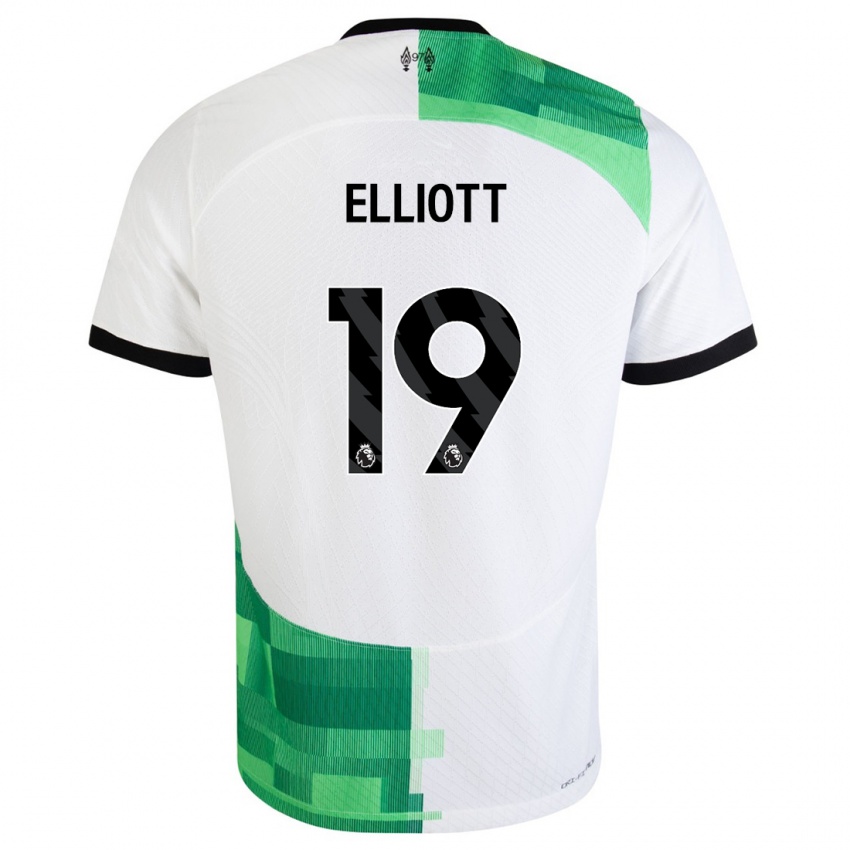 Niño Camiseta Harvey Elliott #19 Blanco Verde 2ª Equipación 2023/24 La Camisa Perú