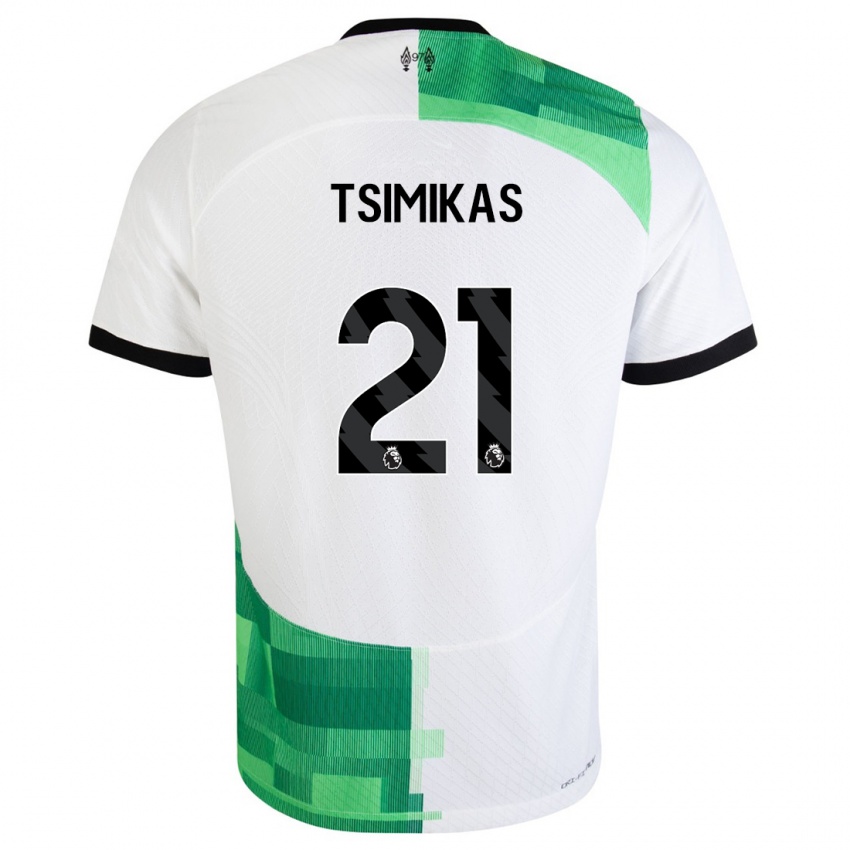 Niño Camiseta Konstantinos Tsimikas #21 Blanco Verde 2ª Equipación 2023/24 La Camisa Perú