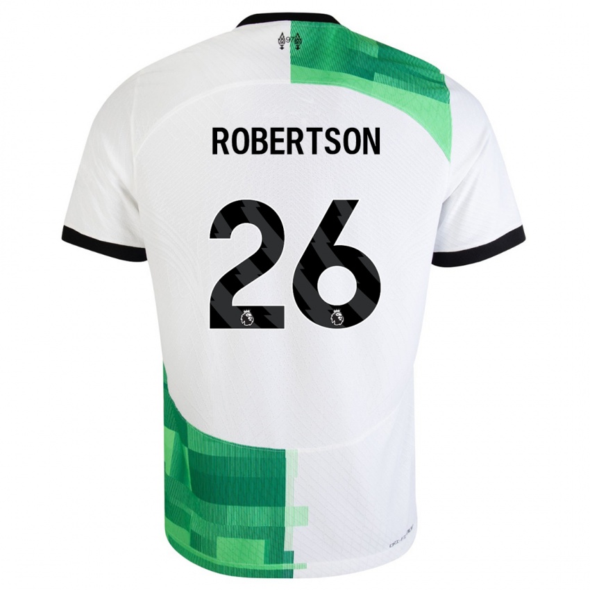 Niño Camiseta Andrew Robertson #26 Blanco Verde 2ª Equipación 2023/24 La Camisa Perú