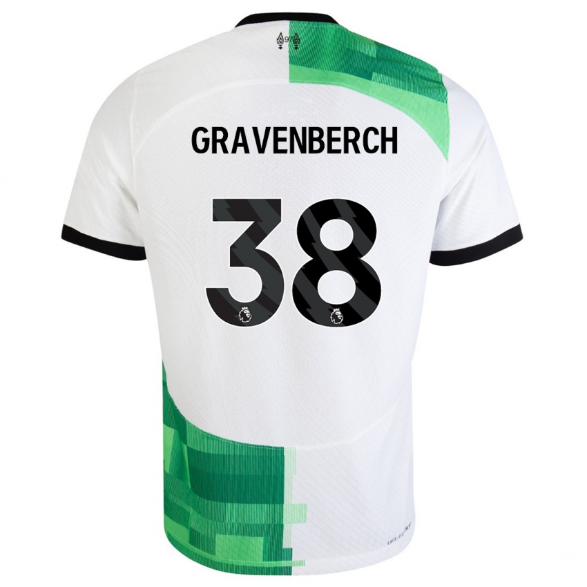 Niño Camiseta Ryan Gravenberch #38 Blanco Verde 2ª Equipación 2023/24 La Camisa Perú