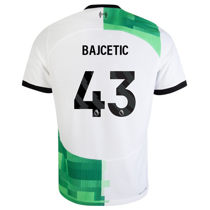 Niño Camiseta Stefan Bajcetic #43 Blanco Verde 2ª Equipación 2023/24 La Camisa Perú