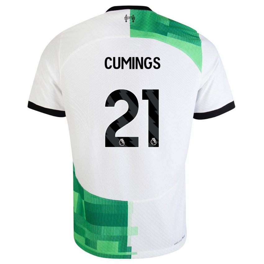 Niño Camiseta Eartha Cumings #21 Blanco Verde 2ª Equipación 2023/24 La Camisa Perú