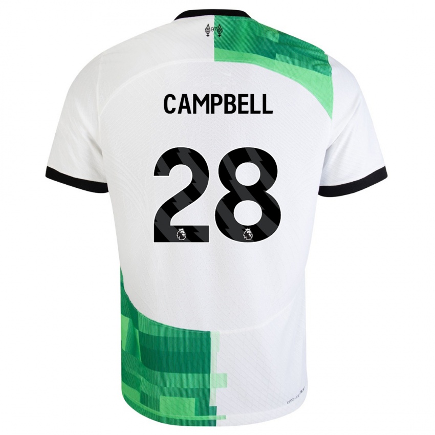 Niño Camiseta Megan Campbell #28 Blanco Verde 2ª Equipación 2023/24 La Camisa Perú