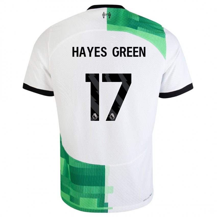 Niño Camiseta Charlie Hayes-Green #17 Blanco Verde 2ª Equipación 2023/24 La Camisa Perú