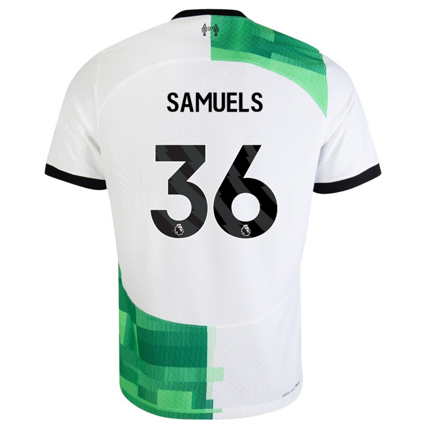 Niño Camiseta Kerron Samuels #36 Blanco Verde 2ª Equipación 2023/24 La Camisa Perú