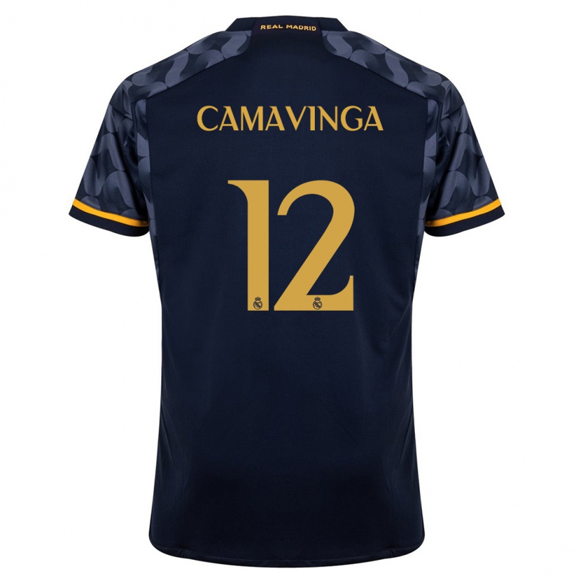 Niño Camiseta Eduardo Camavinga #12 Azul Oscuro 2ª Equipación 2023/24 La Camisa Perú