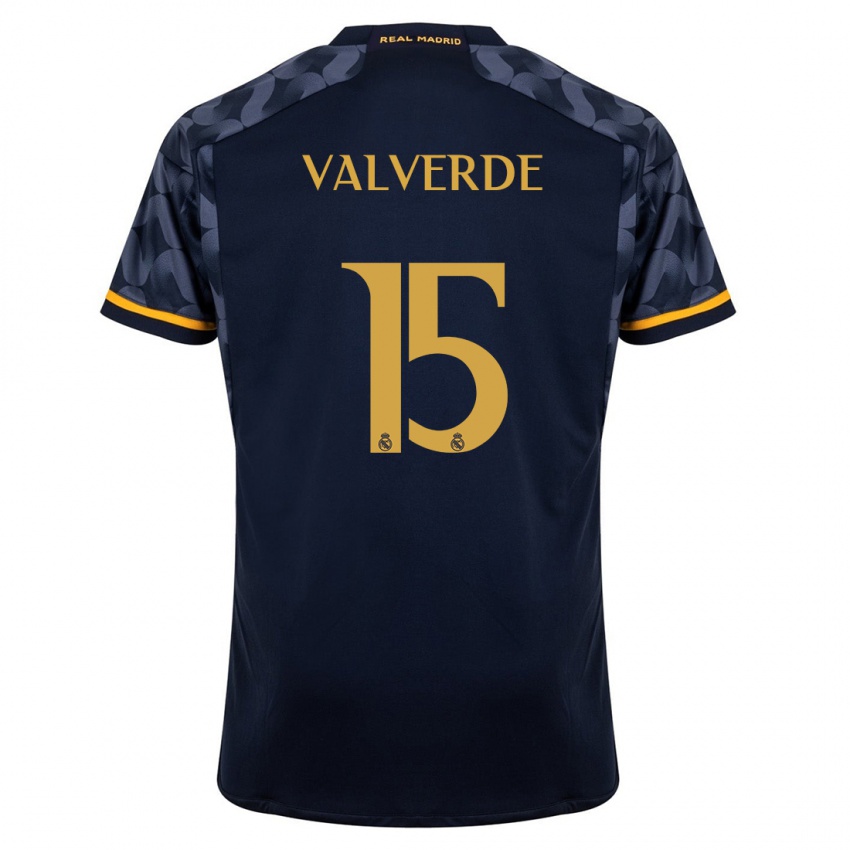 Niño Camiseta Federico Valverde #15 Azul Oscuro 2ª Equipación 2023/24 La Camisa Perú