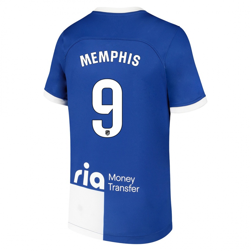 Niño Camiseta Memphis Depay #9 Azul Blanco 2ª Equipación 2023/24 La Camisa Perú