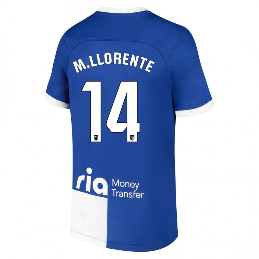 Niño Camiseta Marcos Llorente #14 Azul Blanco 2ª Equipación 2023/24 La Camisa Perú