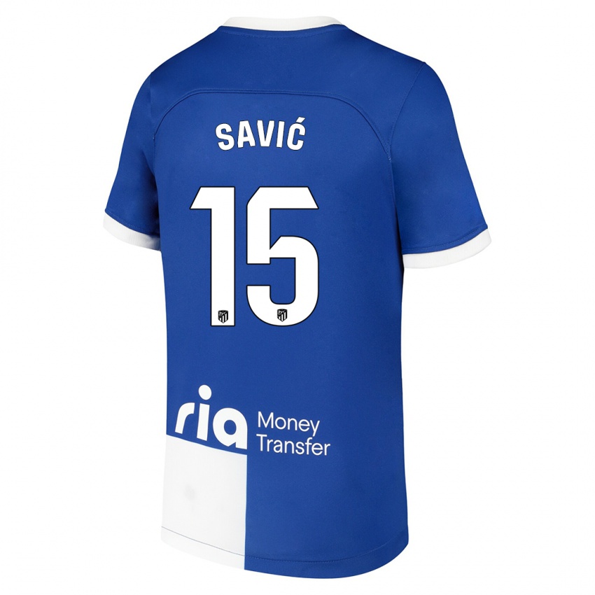 Niño Camiseta Stefan Savic #15 Azul Blanco 2ª Equipación 2023/24 La Camisa Perú