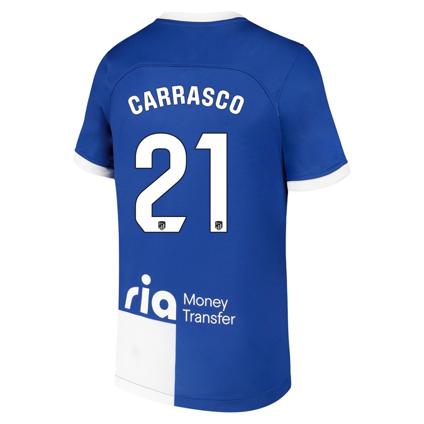 Niño Camiseta Yannick Carrasco #21 Azul Blanco 2ª Equipación 2023/24 La Camisa Perú