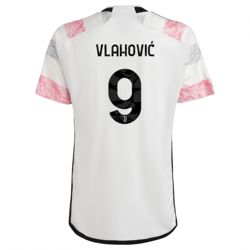 Niño Camiseta Dusan Vlahovic #9 Blanco Rosa 2ª Equipación 2023/24 La Camisa Perú