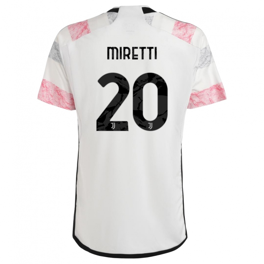 Niño Camiseta Fabio Miretti #20 Blanco Rosa 2ª Equipación 2023/24 La Camisa Perú