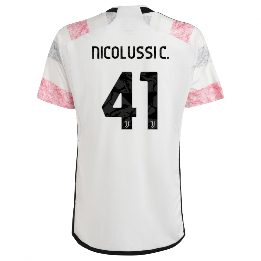 Niño Camiseta Hans Nicolussi Caviglia #41 Blanco Rosa 2ª Equipación 2023/24 La Camisa Perú