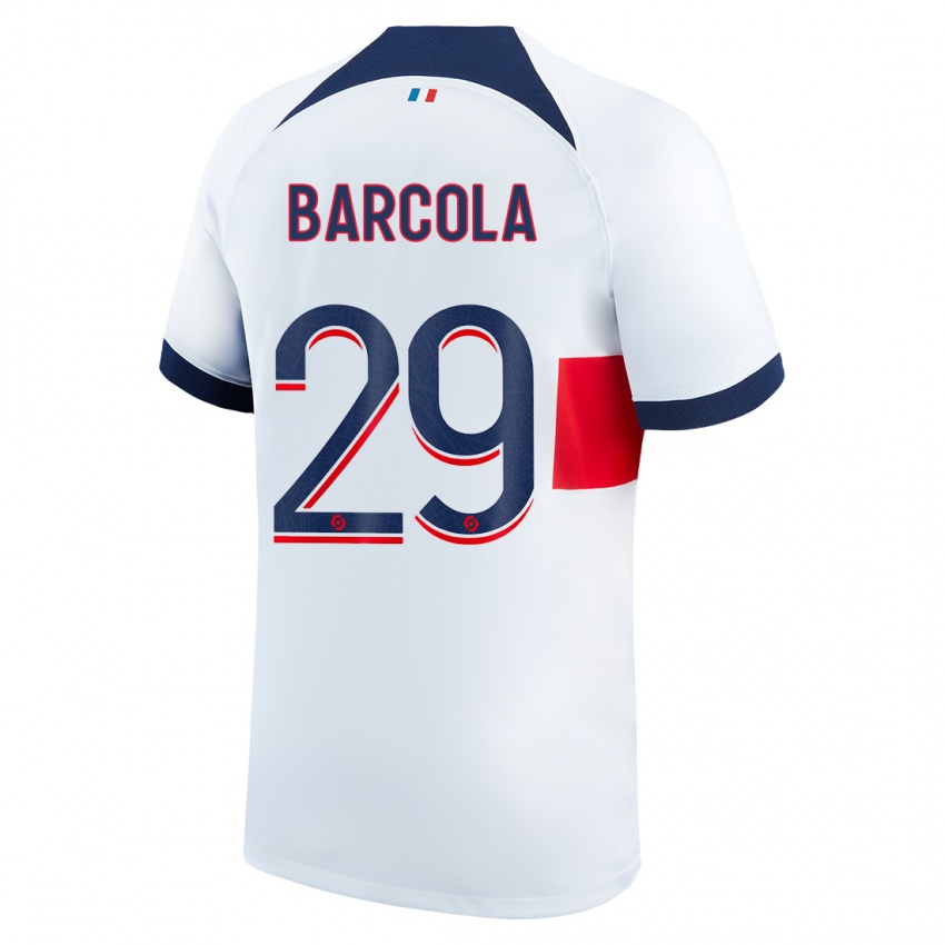 Niño Camiseta Bradley Barcola #29 Blanco 2ª Equipación 2023/24 La Camisa Perú