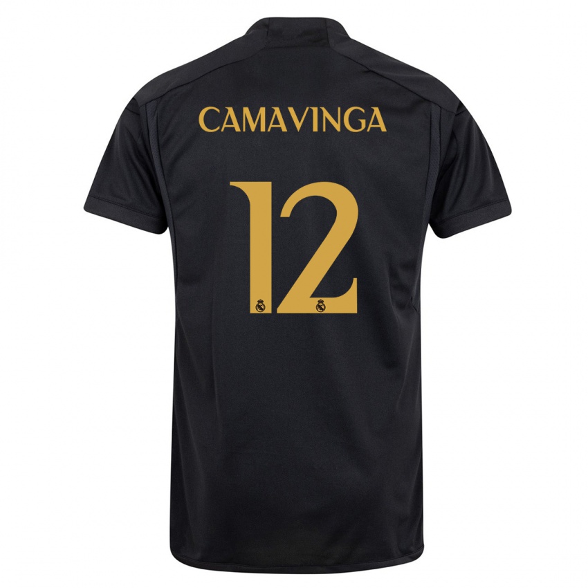 Niño Camiseta Eduardo Camavinga #12 Negro Equipación Tercera 2023/24 La Camisa Perú