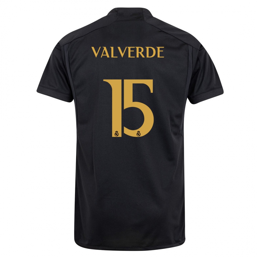 Niño Camiseta Federico Valverde #15 Negro Equipación Tercera 2023/24 La Camisa Perú