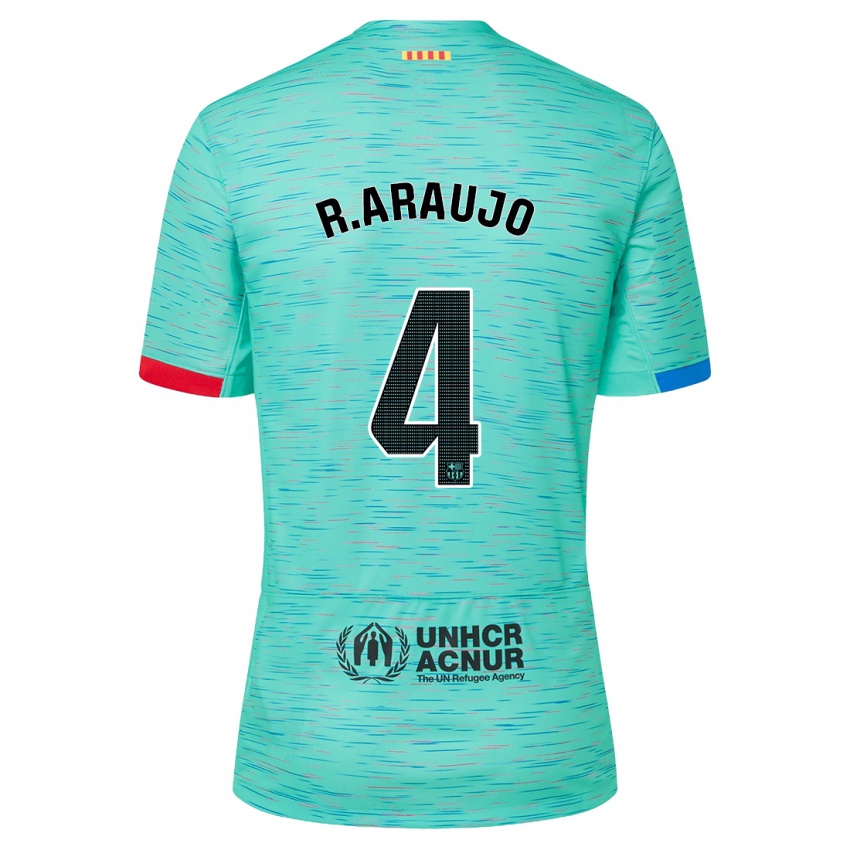 Niño Camiseta Ronald Araujo #4 Aguamarina Clara Equipación Tercera 2023/24 La Camisa Perú