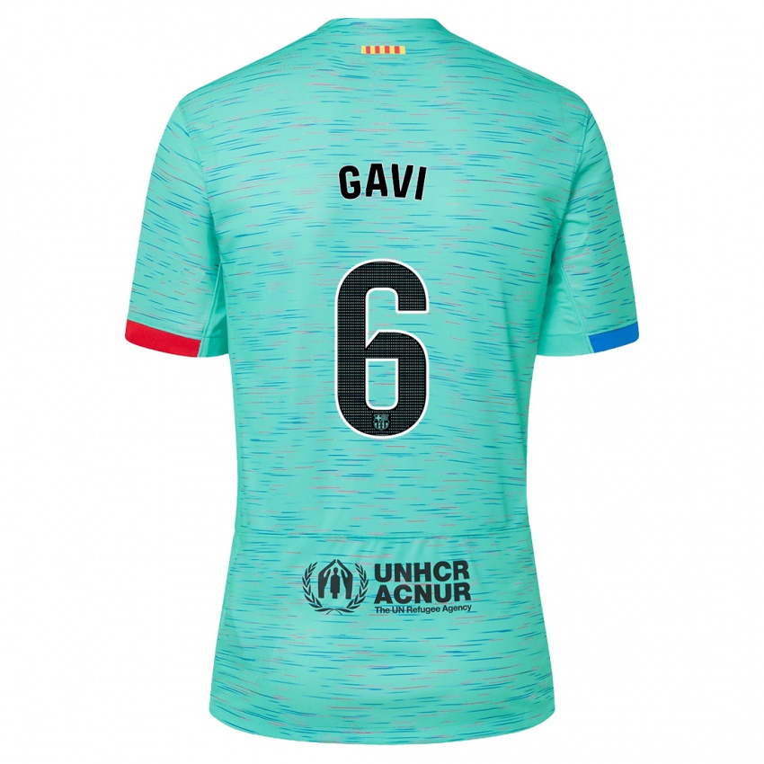 Niño Camiseta Gavi #6 Aguamarina Clara Equipación Tercera 2023/24 La Camisa Perú