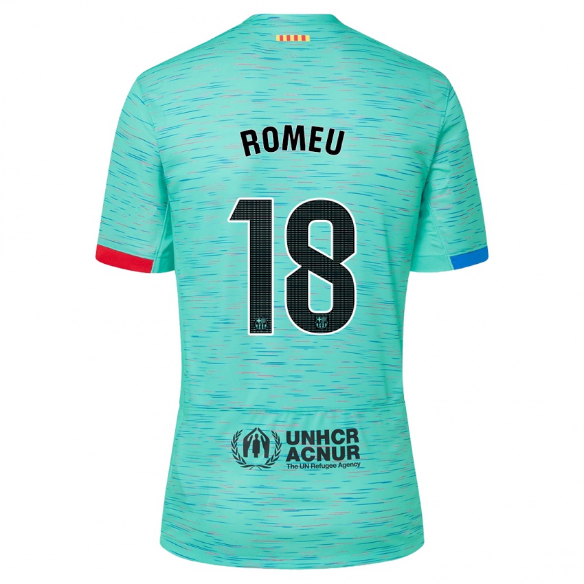 Niño Camiseta Oriol Romeu #18 Aguamarina Clara Equipación Tercera 2023/24 La Camisa Perú