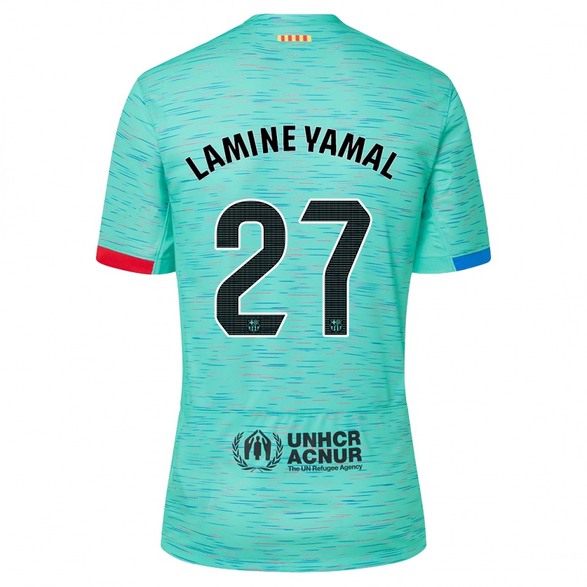 Niño Camiseta Lamine Yamal #27 Aguamarina Clara Equipación Tercera 2023/24 La Camisa Perú