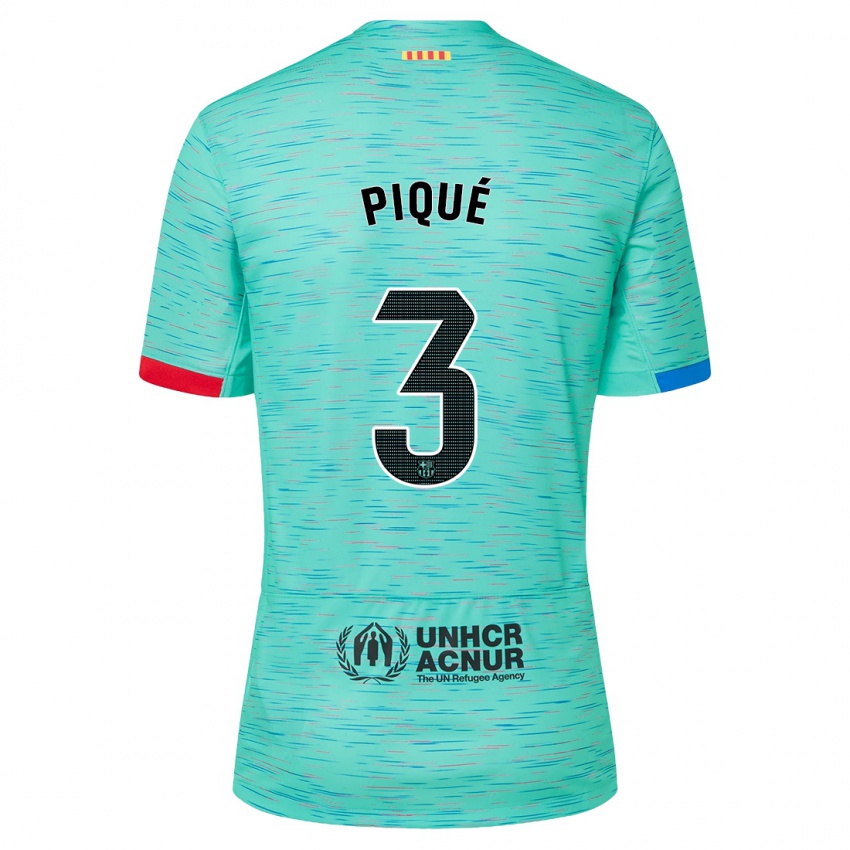 Niño Camiseta Gerard Pique #3 Aguamarina Clara Equipación Tercera 2023/24 La Camisa Perú