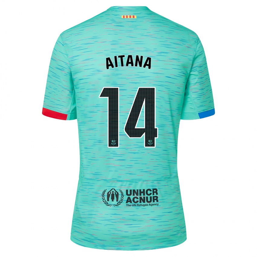 Niño Camiseta Aitana Bonmati #14 Aguamarina Clara Equipación Tercera 2023/24 La Camisa Perú