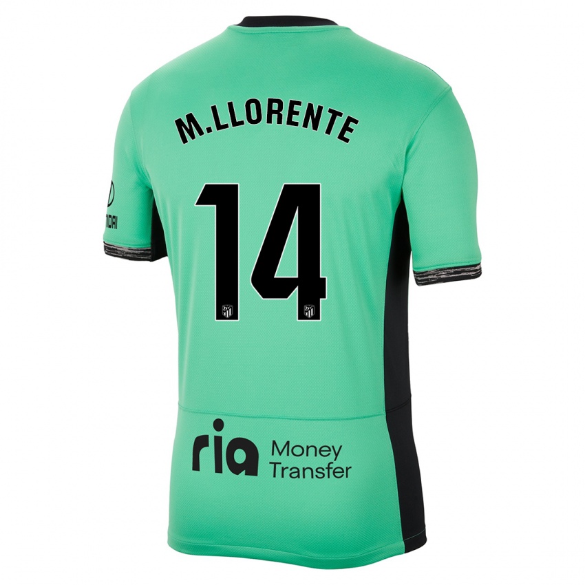 Niño Camiseta Marcos Llorente #14 Primavera Verde Equipación Tercera 2023/24 La Camisa Perú